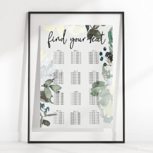 Póster Gráfico de Asientos de Boda Floral de Rosas Blanca