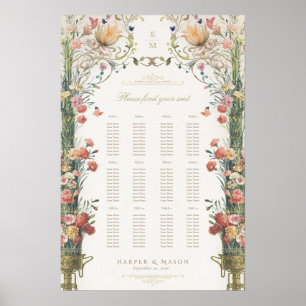Póster Gráfico de Asientos de Boda Floral Elegancia de Ja