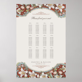 Póster Gráfico de asientos de Boda floral elegante de jar