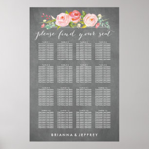 Póster Gráfico de Asientos de Boda Floral Jardín de Rosas