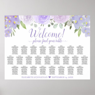 Póster Gráfico de Asientos de Boda Floral Lavanda 25 Mesa
