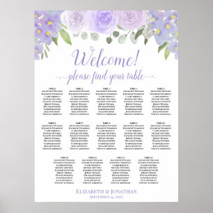 Póster Gráfico de Asientos de Boda Floral Lavanda de 14 M