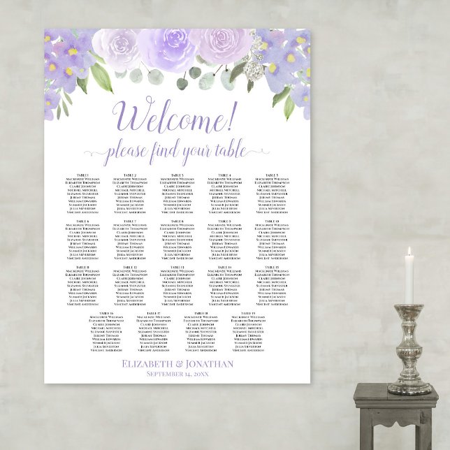 Póster Gráfico de Asientos de Boda Floral Lavanda de 19 M (In Situ on Wall)