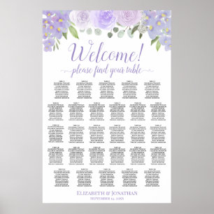 Póster Gráfico de Asientos de Boda Floral Lavanda de 28 M