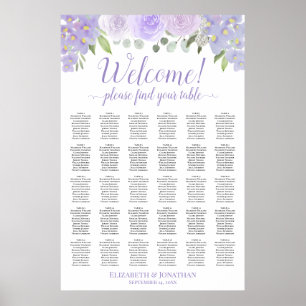 Póster Gráfico de Asientos de Boda Floral Lavanda para 30
