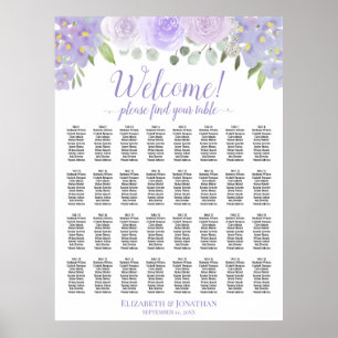 Póster Gráfico de Asientos de Boda Floral Lila Claro de 3