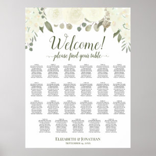 Póster Gráfico de Asientos de Boda Floral Marfil Blanco d