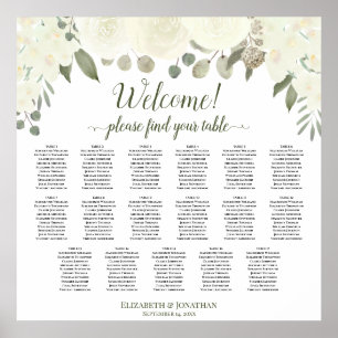 Póster Gráfico de Asientos de Boda Floral Marfil Blanco M