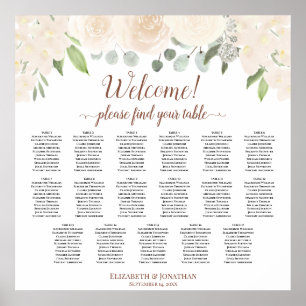 Póster Gráfico de Asientos de Boda Floral Melocotón Rosad