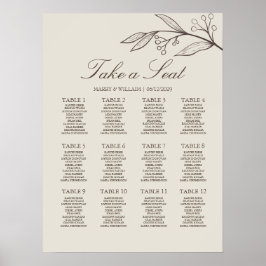 Póster Gráfico de Asientos de Boda Floral Minimalista Ele