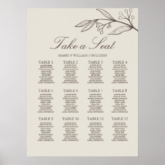 Póster Gráfico de Asientos de Boda Floral Minimalista Ele