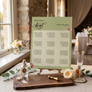 Póster Gráfico de Asientos de Boda Floral Mínimo y Chic
