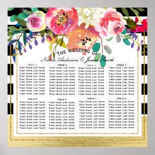 Póster Gráfico de Asientos de Boda Floral Moderno Dorado