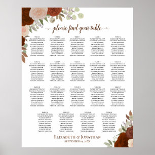 Póster Gráfico de Asientos de Boda Floral Naranja de Otoñ