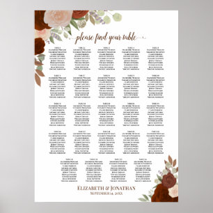 Póster Gráfico de Asientos de Boda Floral Naranja Otoño 2