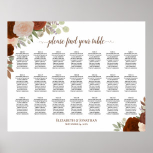 Póster Gráfico de Asientos de Boda Floral Naranja Óxido d