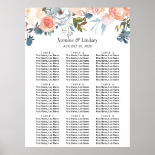 Póster Gráfico de Asientos de Boda Floral Otoñal Rústico