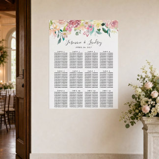 Póster Gráfico de Asientos de Boda Floral Pastel