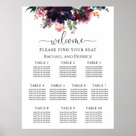Póster Gráfico de Asientos de Boda Floral Profundo Lujoso