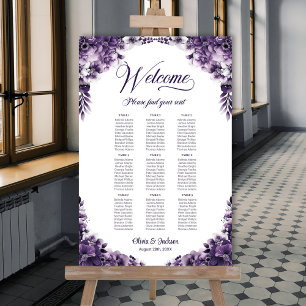 Póster Gráfico de Asientos de Boda Floral Púrpura de 9 Me