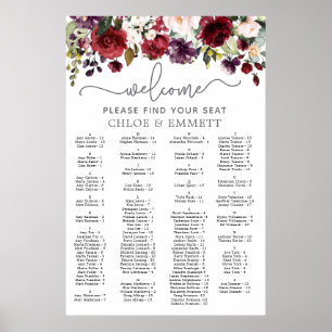 Póster Gráfico de asientos de Boda floral rojo rosado