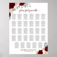 Gráfico de Asientos de Boda Floral Rojo y Rosa de