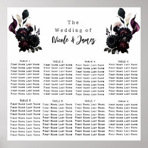 Póster Gráfico de Asientos de Boda Floral Romántico Oscur