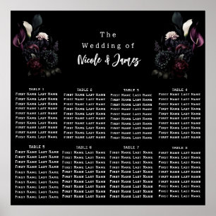 Póster Gráfico de Asientos de Boda Floral Romántico Oscur