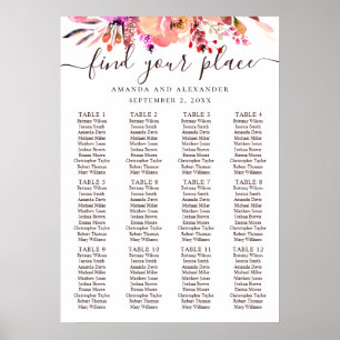 Póster Gráfico de asientos de boda floral rosa acuarela