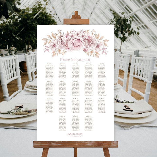 Póster Gráfico de Asientos de Boda Floral Rosa de 18 Mesa (Subido por el creador)