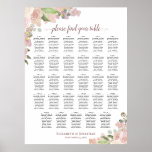 Póster Gráfico de Asientos de Boda Floral Rosa Elegante d