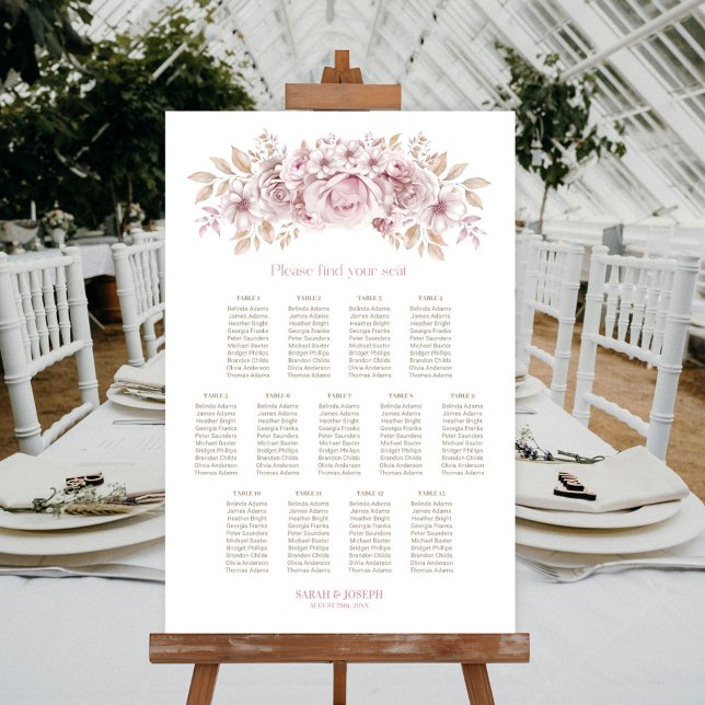 Póster Gráfico de Asientos de Boda Floral Rosa Mesa 13 (Subido por el creador)