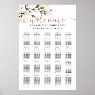 Póster Gráfico de Asientos de Boda Floral Rosado