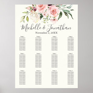 Póster Gráfico de Asientos de Boda Floral Rosado – Plan d