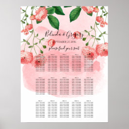 Póster Gráfico de asientos de Boda floral rosado Rosa Vin