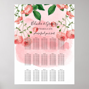 Póster Gráfico de asientos de Boda floral rosado Rosa Vin