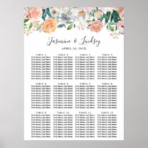 Póster Gráfico de Asientos de Boda Floral Rosas Peonías