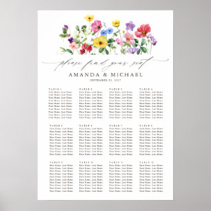Póster Gráfico de asientos de Boda floral rústico de flor