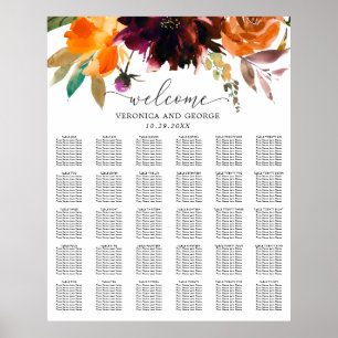 Póster Gráfico de Asientos de Boda Floral Rústico de Otoñ