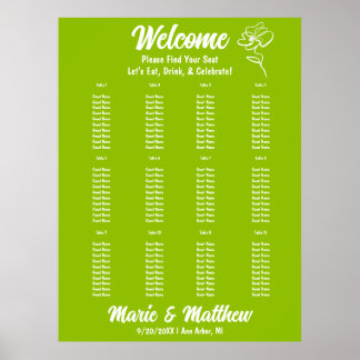 Póster Gráfico de Asientos de Boda Floral Verde Clásico C