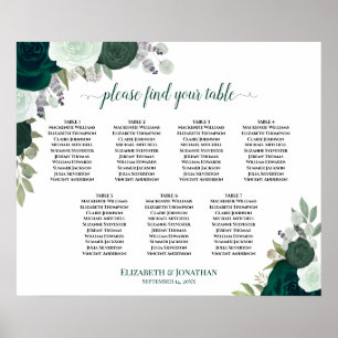Póster Gráfico de Asientos de Boda Floral Verde Esmeralda