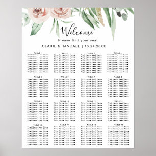 Póster Gráfico de Asientos de Boda Floral Verde Rosa Rubo