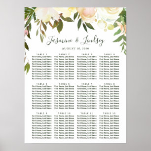 Póster Gráfico de Asientos de Boda Floral Verde Rústico