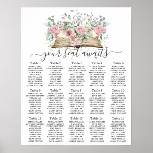 Póster Gráfico de Asientos de Boda Floral Vintage Libro R
