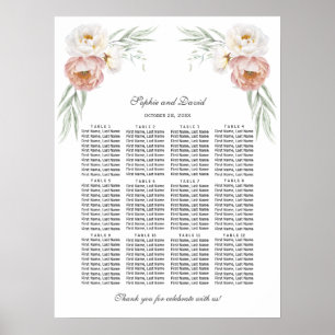 Póster Gráfico de Asientos de Boda Flores Dusty Rose Enca
