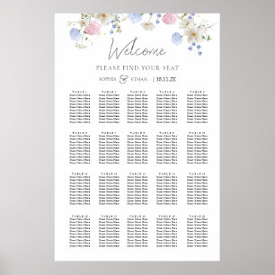 Póster Gráfico de Asientos de Boda Flores Silvestres Purp