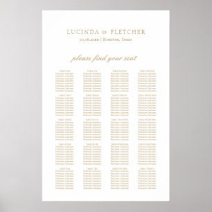 Póster Gráfico de Asientos de Boda Formal Dorado Clásico