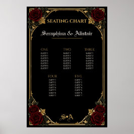 Póster Gráfico de Asientos de Boda Gótica Oscura Elegante