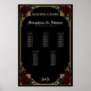 Póster Gráfico de Asientos de Boda Gótica Oscura Elegante