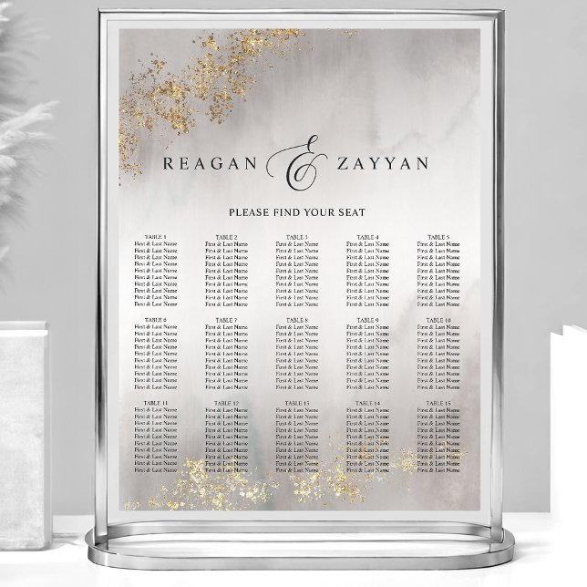 Póster Gráfico de Asientos de Boda Gris con Toques de Oro (Subido por el creador)